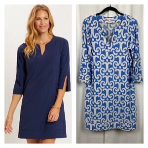 Jude Connally Blue Swirl Megan 3/4 Sleeve Jude Cloth Shift Dress Sz.L